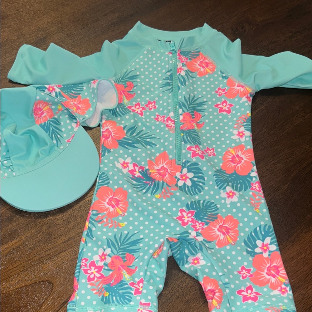 Floral Kids Swim One Piece with hat